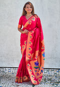 Pink Banarasi Silk Blend Saree With Blouse Piece