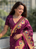 Wine Banarasi Silk Blend Saree With Blouse Piece