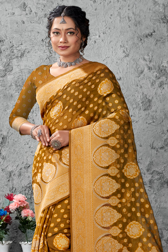 Bronze Brown Organza Saree