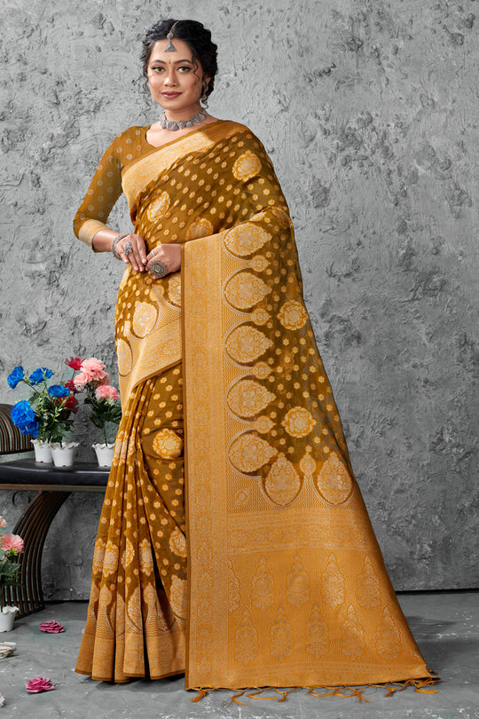 Bronze Brown Organza Saree