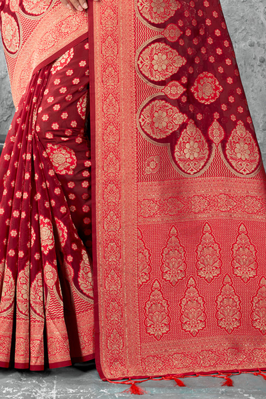 Brick Red Organza Saree