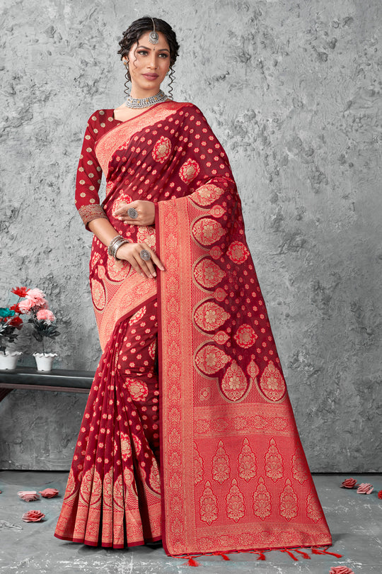 Brick Red Organza Saree
