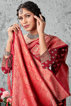 Brick Red Organza Saree