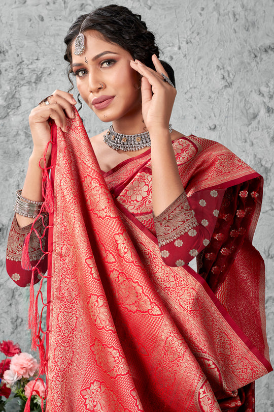 Brick Red Organza Saree