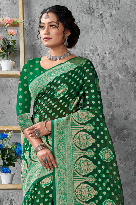 Emerald Green Organza Saree