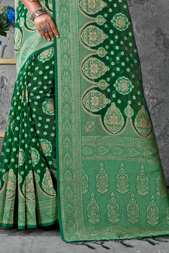 Emerald Green Organza Saree