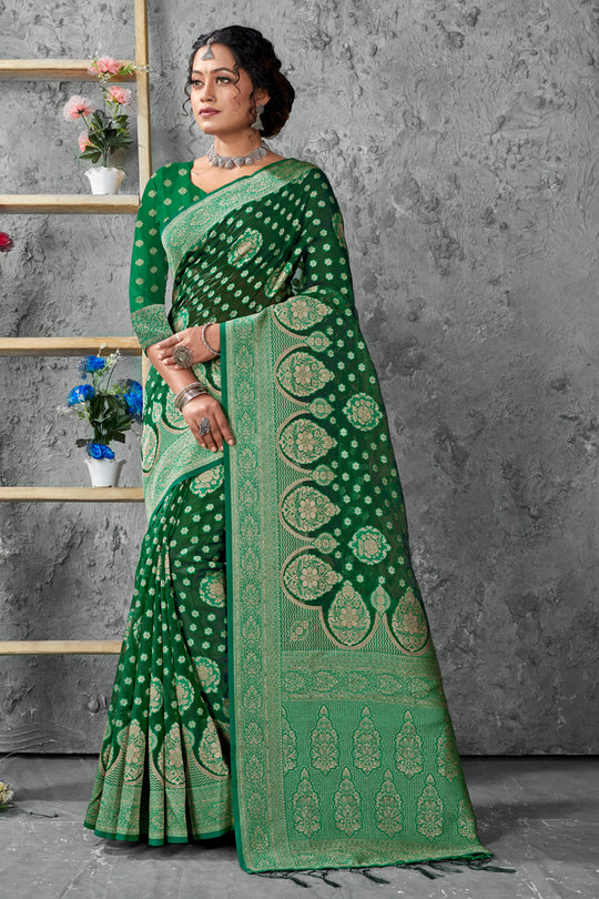Emerald Green Organza Saree