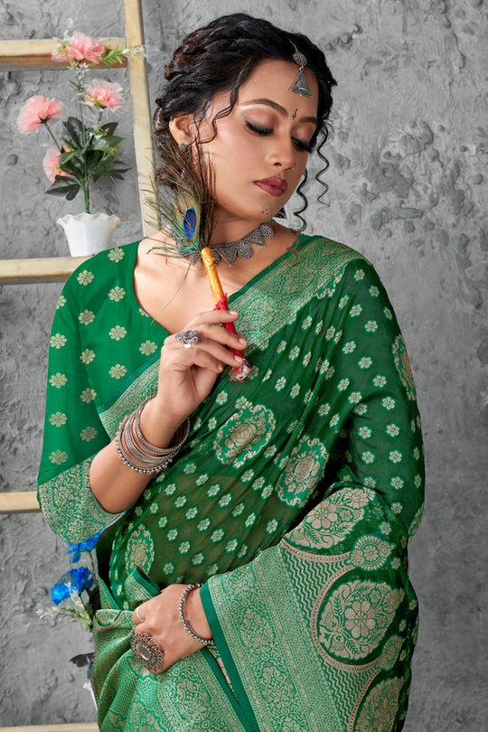 Emerald Green Organza Saree