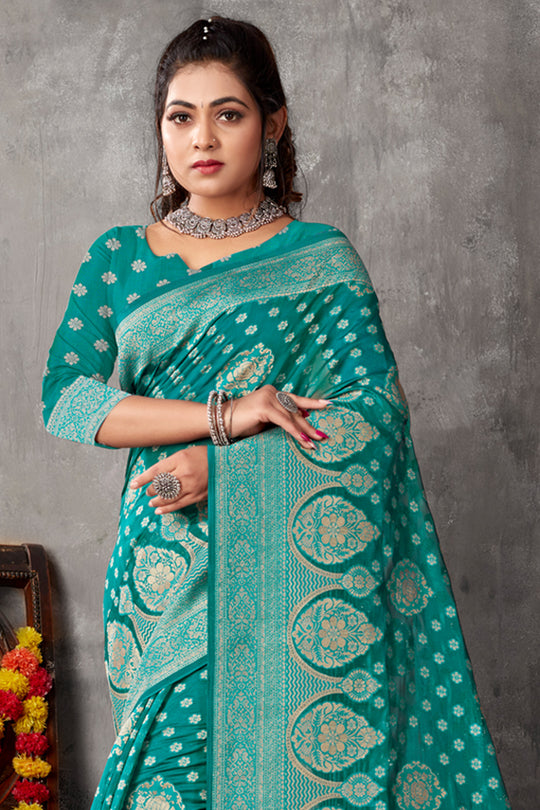 Ocean Blue Organza Saree