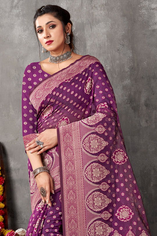 Berry Violet Organza Saree