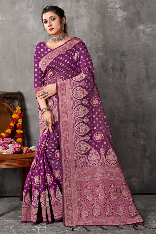 Berry Violet Organza Saree