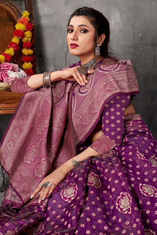 Berry Violet Organza Saree