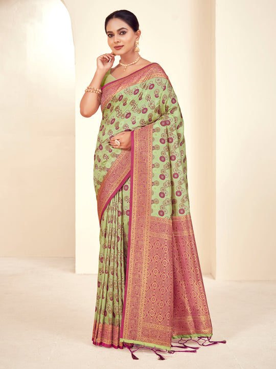Light Green Paithani Silk Saree With Blouse Piece