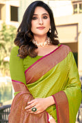 Green Banarasi Silk Saree With Blouse Piece