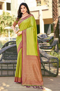 Green Banarasi Silk Saree With Blouse Piece