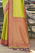 Green Banarasi Silk Saree With Blouse Piece