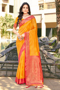 Mustard Banarasi Silk Saree With Blouse Piece