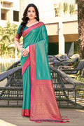 Sea Green Banarasi Silk Saree With Blouse Piece