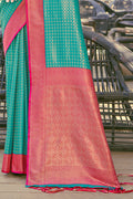 Sea Green Banarasi Silk Saree With Blouse Piece