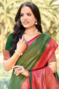 Mehendi Green Banarasi Silk Saree With Blouse Piece