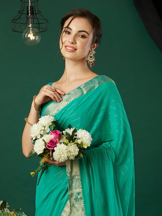 Chinon Silk Banarasi Silk Saree With Blouse Piece