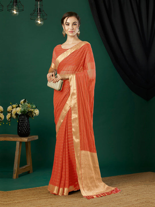 Chinon Silk Banarasi Silk Saree With Blouse Piece