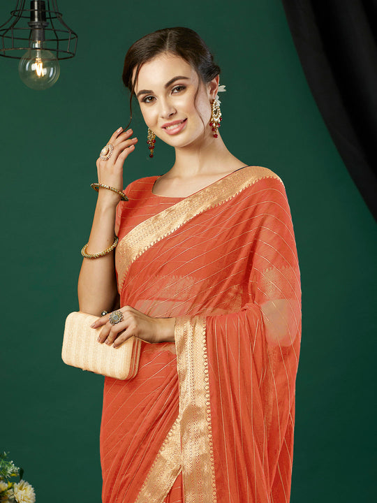 Chinon Silk Banarasi Silk Saree With Blouse Piece
