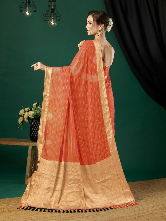 Chinon Silk Banarasi Silk Saree With Blouse Piece