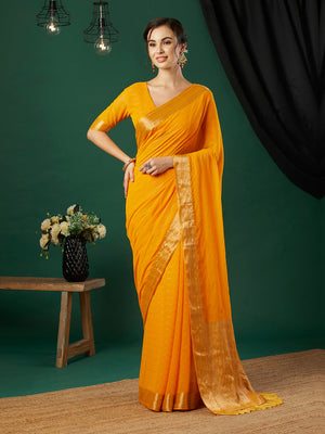 Chinon Silk Banarasi Silk Saree With Blouse Piece