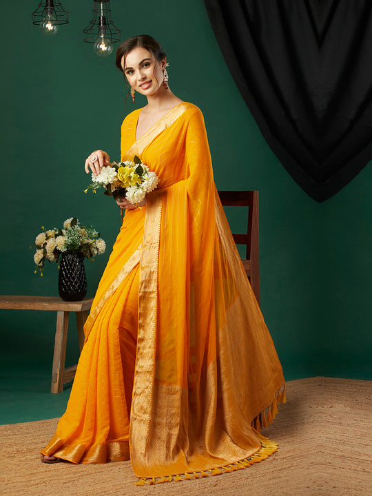 Chinon Silk Banarasi Silk Saree With Blouse Piece