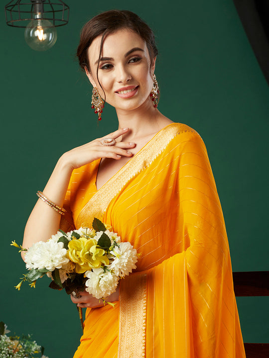 Chinon Silk Banarasi Silk Saree With Blouse Piece