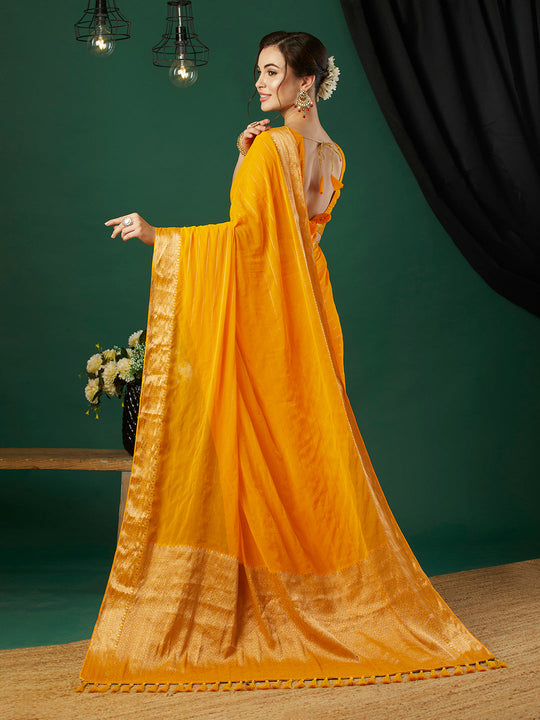 Chinon Silk Banarasi Silk Saree With Blouse Piece