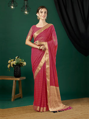 Chinon Silk Banarasi Silk Saree With Blouse Piece