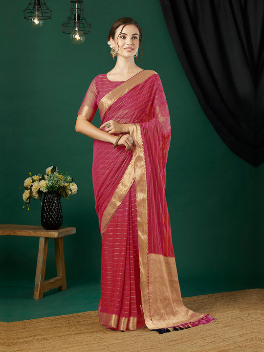 Chinon Silk Banarasi Silk Saree With Blouse Piece