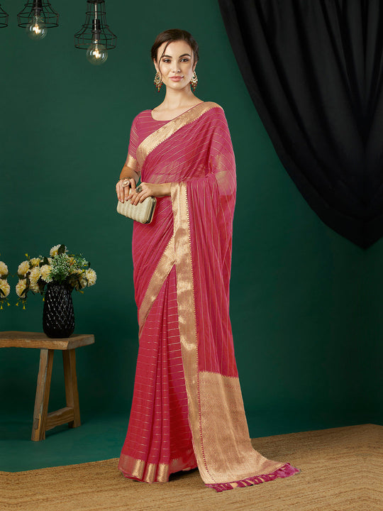 Chinon Silk Banarasi Silk Saree With Blouse Piece
