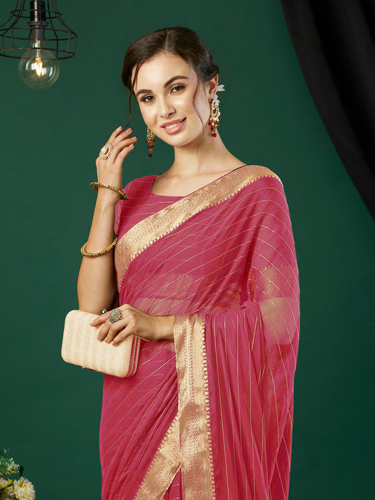 Chinon Silk Banarasi Silk Saree With Blouse Piece