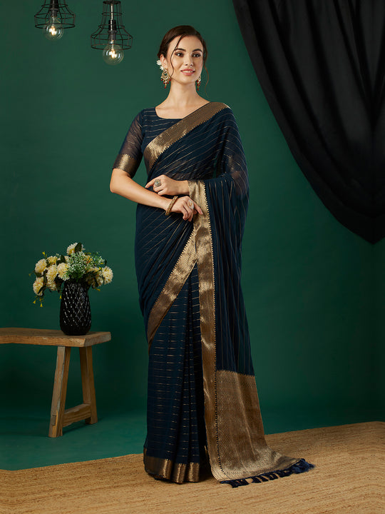 Chinon Silk Banarasi Silk Saree With Blouse Piece