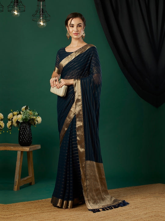 Chinon Silk Banarasi Silk Saree With Blouse Piece
