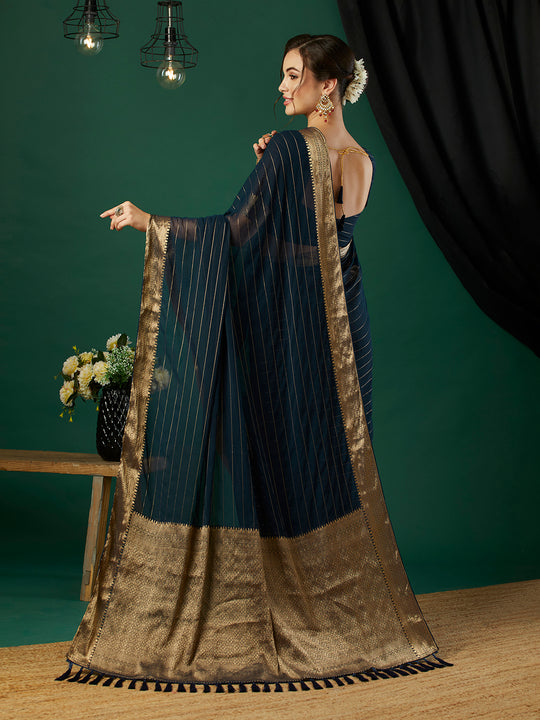 Chinon Silk Banarasi Silk Saree With Blouse Piece