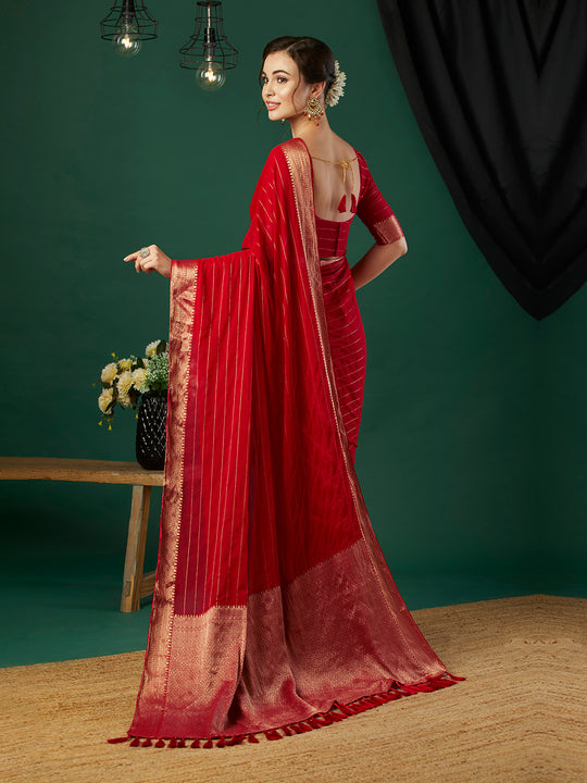 Chinon Silk Banarasi Silk Saree With Blouse Piece