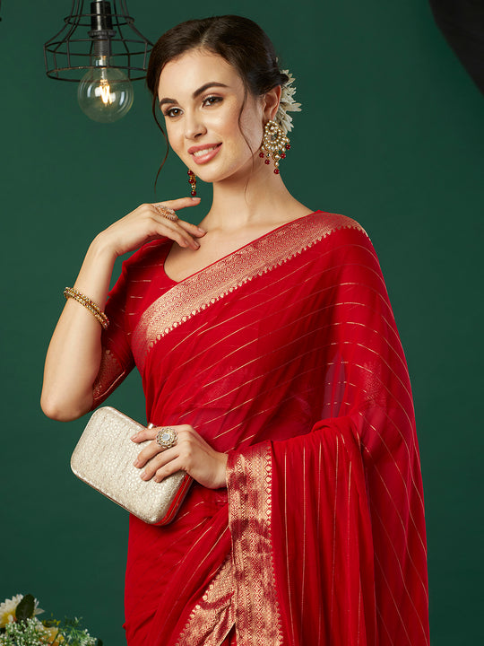 Chinon Silk Banarasi Silk Saree With Blouse Piece