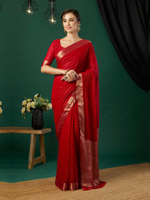 Chinon Silk Banarasi Silk Saree With Blouse Piece