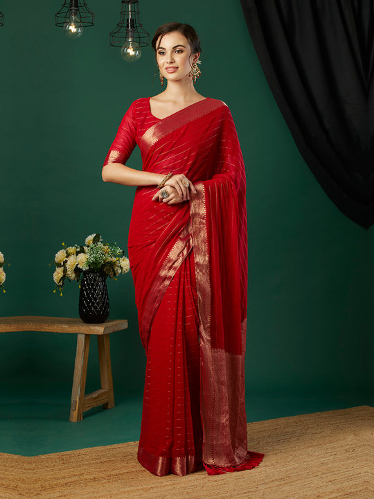 Chinon Silk Banarasi Silk Saree With Blouse Piece