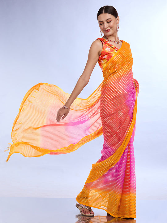 Blue & Turquoise Weightless Saree With Blouse Piece