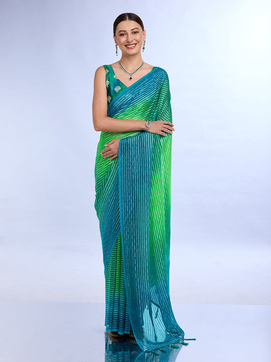 Green & Blue Weightless Saree With Blouse Piece