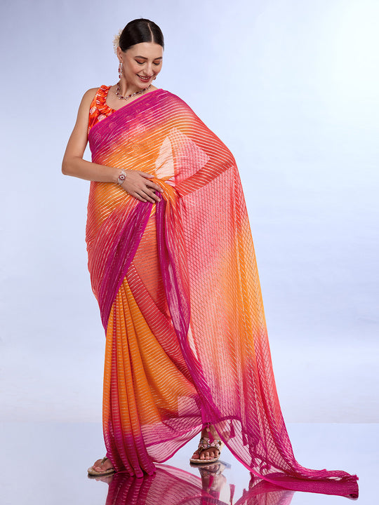 Pink & Yellow Weightless Saree With Blouse Piece