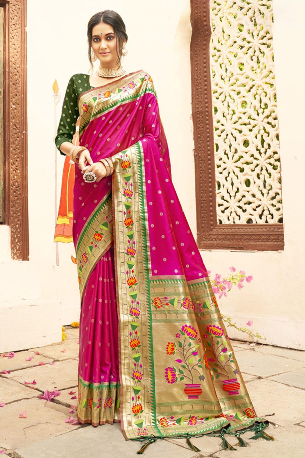 Magenta Bloom Woven Paithani Saree main image 1