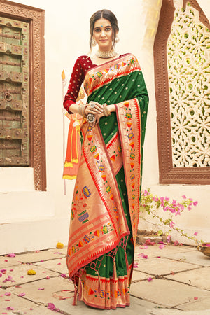 Bottle Green Paithani Saree