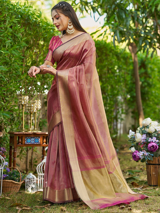 Maroon Tissue  Saree With Blouse Piece