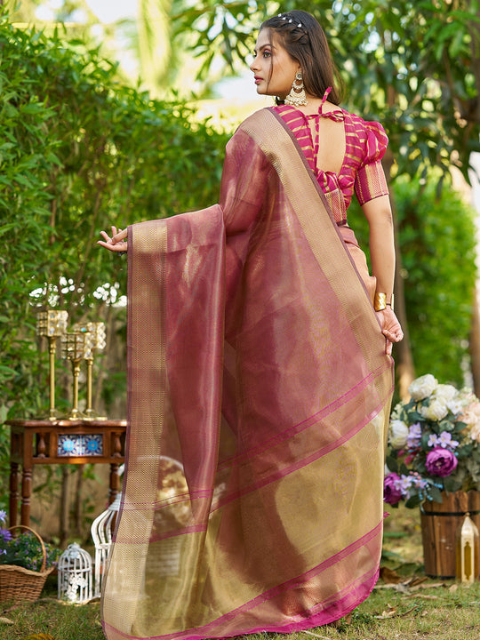 Maroon Tissue  Saree With Blouse Piece